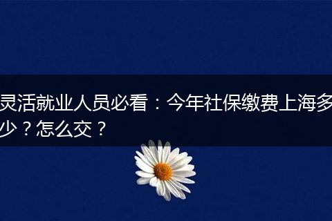 灵活就业人员必看：今年社保缴费上海多少？怎么交？