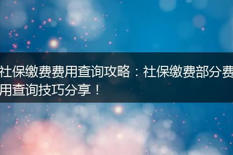 社保缴费费用查询攻略：社保缴费部分费用查询技巧分享！