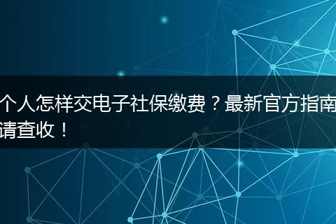个人怎样交电子社保缴费？最新官方指南请查收！