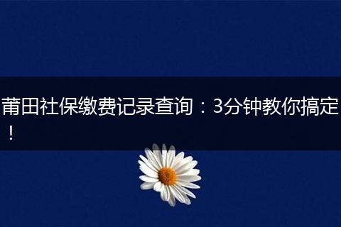 莆田社保缴费记录查询：3分钟教你搞定！