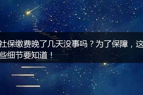 社保缴费晚了几天没事吗？为了保障，这些细节要知道！
