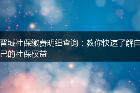晋城社保缴费明细查询：教你快速了解自己的社保权益
