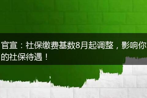 官宣：社保缴费基数8月起调整，影响你的社保待遇！
