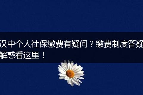 汉中个人社保缴费有疑问？缴费制度答疑解惑看这里！