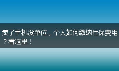 卖了手机没单位，个人如何缴纳社保费用？看这里！