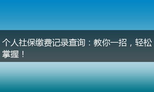 个人社保缴费记录查询：教你一招，轻松掌握！