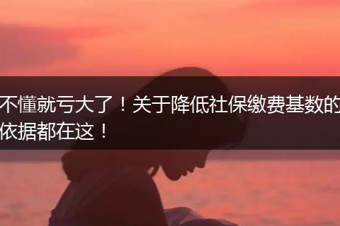 不懂就亏大了！关于降低社保缴费基数的依据都在这！