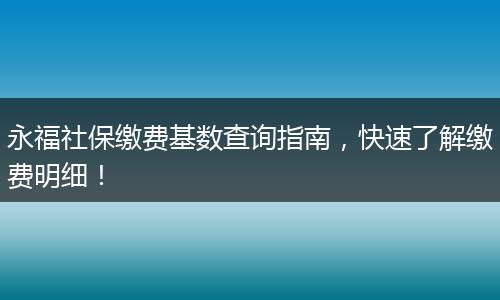 永福社保缴费基数查询指南，快速了解缴费明细！