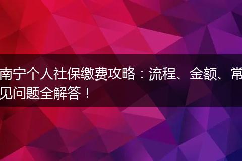 南宁个人社保缴费攻略：流程、金额、常见问题全解答！