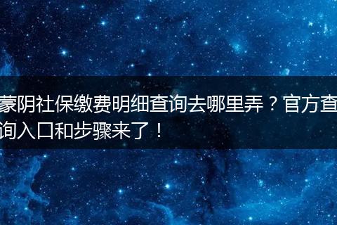 蒙阴社保缴费明细查询去哪里弄？官方查询入口和步骤来了！