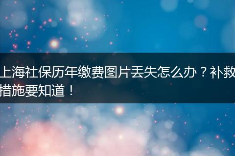 上海社保历年缴费图片丢失怎么办？补救措施要知道！