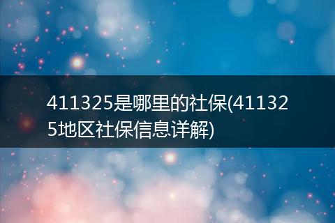 411325是哪里的社保(411325地区社保信息详解)