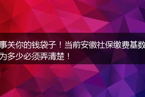 事关你的钱袋子！当前安徽社保缴费基数为多少必须弄清楚！