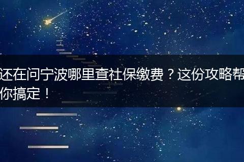 还在问宁波哪里查社保缴费？这份攻略帮你搞定！
