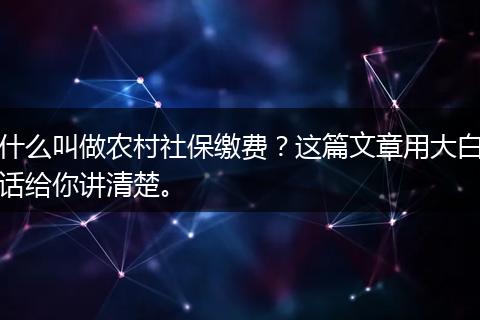 什么叫做农村社保缴费？这篇文章用大白话给你讲清楚。