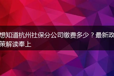 想知道杭州社保分公司缴费多少？最新政策解读奉上