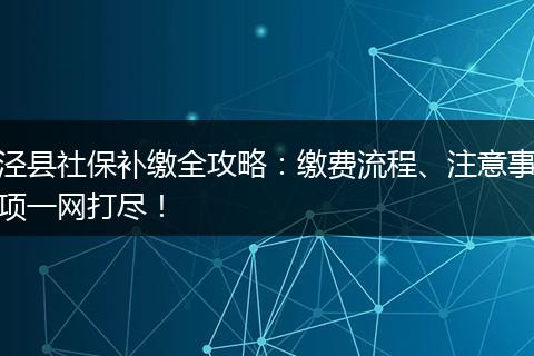 泾县社保补缴全攻略：缴费流程、注意事项一网打尽！