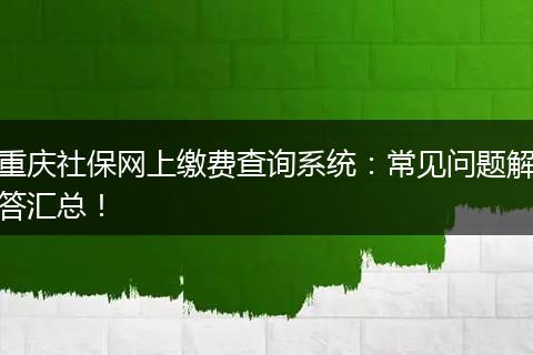 重庆社保网上缴费查询系统：常见问题解答汇总！