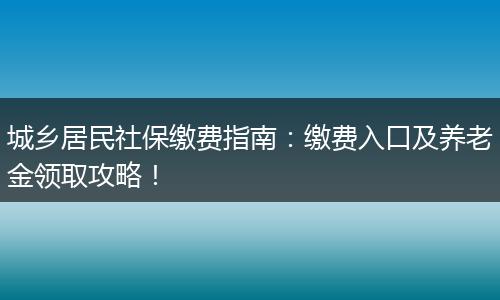 城乡居民社保缴费指南：缴费入口及养老金领取攻略！