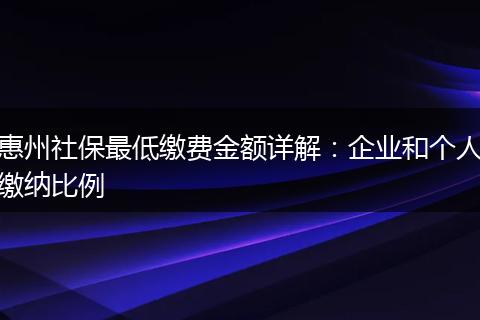 惠州社保最低缴费金额详解：企业和个人缴纳比例
