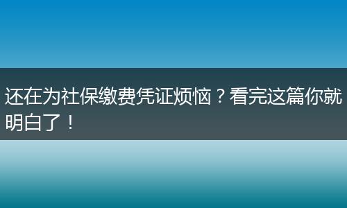 还在为社保缴费凭证烦恼?看完这篇你就明白了!