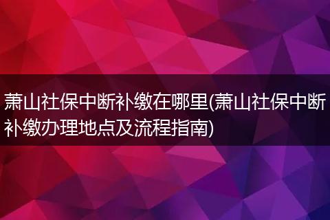 萧山社保中断补缴在哪里(萧山社保中断补缴办理地点及流程指南)