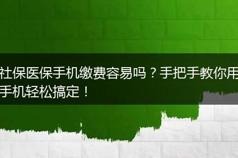 社保医保手机缴费容易吗？手把手教你用手机轻松搞定！