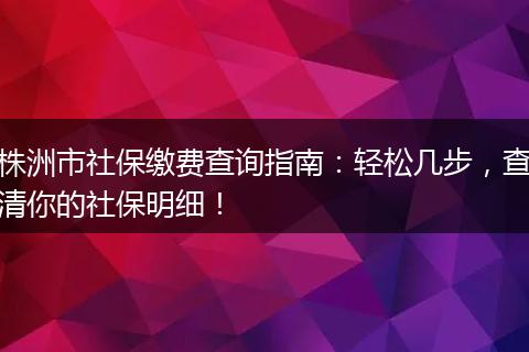 株洲市社保缴费查询指南：轻松几步，查清你的社保明细！