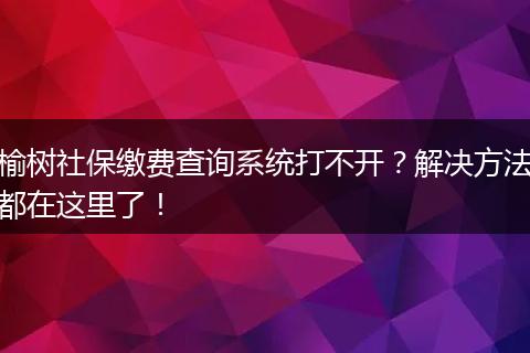 榆树社保缴费查询系统打不开？解决方法都在这里了！