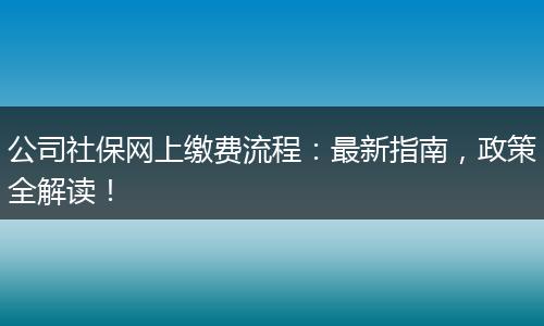 公司社保网上缴费流程：最新指南，政策全解读！