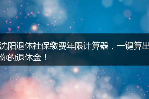沈阳退休社保缴费年限计算器，一键算出你的退休金！