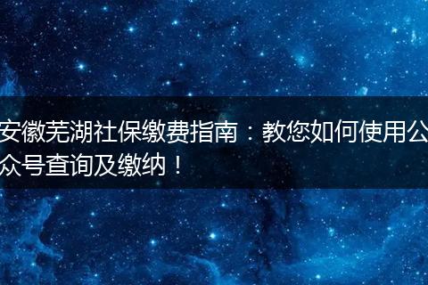 安徽芜湖社保缴费指南：教您如何使用公众号查询及缴纳！