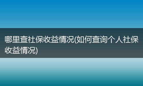 哪里查社保收益情况(如何查询个人社保收益情况)