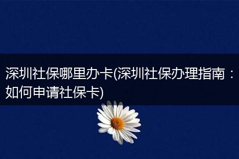 深圳社保哪里办卡(深圳社保办理指南:如何申请社保卡)