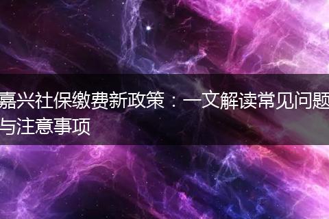 嘉兴社保缴费新政策:一文解读常见问题与注意事项