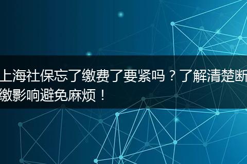 上海社保忘了缴费了要紧吗？了解清楚断缴影响避免麻烦！
