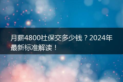 月薪4800社保交多少钱？2024年最新标准解读！