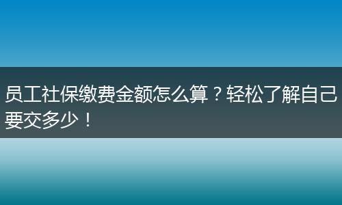 员工社保缴费金额怎么算？轻松了解自己要交多少！