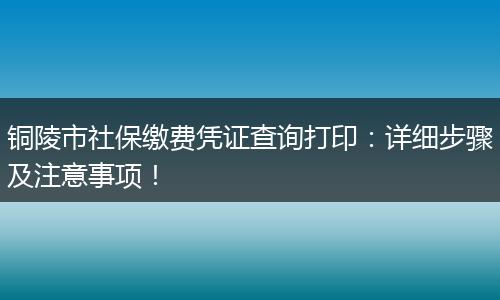 铜陵市社保缴费凭证查询打印：详细步骤及注意事项！