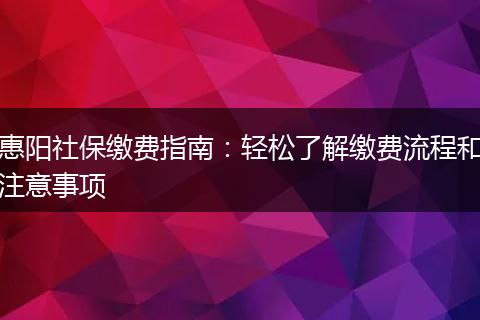惠阳社保缴费指南：轻松了解缴费流程和注意事项