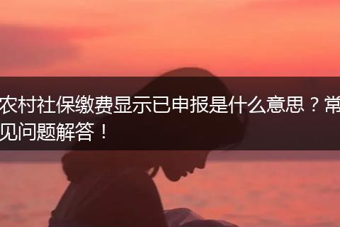 农村社保缴费显示已申报是什么意思？常见问题解答！