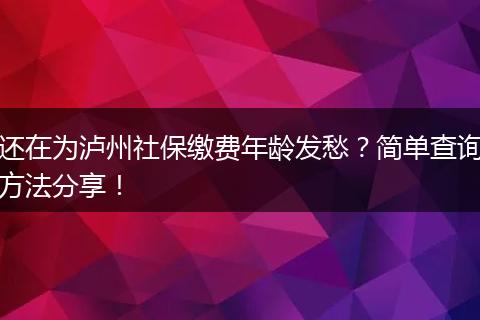 还在为泸州社保缴费年龄发愁？简单查询方法分享！