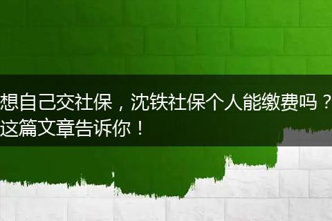 想自己交社保，沈铁社保个人能缴费吗？这篇文章告诉你！