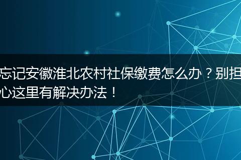 忘记安徽淮北农村社保缴费怎么办？别担心这里有解决办法！