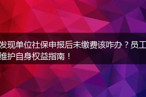 发现单位社保申报后未缴费该咋办？员工维护自身权益指南！
