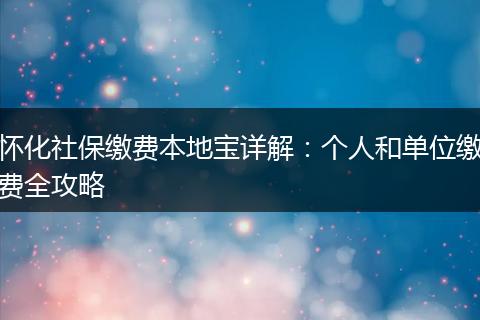 怀化社保缴费本地宝详解：个人和单位缴费全攻略