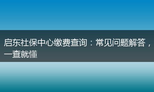 启东社保中心缴费查询：常见问题解答，一查就懂