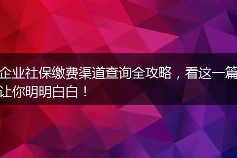 企业社保缴费渠道查询全攻略，看这一篇让你明明白白！