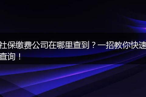 社保缴费公司在哪里查到？一招教你快速查询！