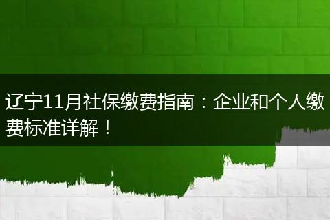 辽宁11月社保缴费指南：企业和个人缴费标准详解！